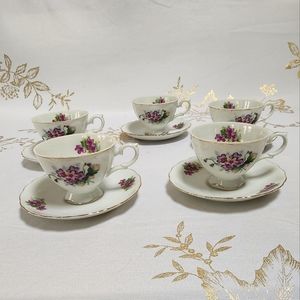 Betson's Japan 10-Piece Footed Teacup & Saucer Set - Vintage Roses/Gold Trim